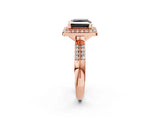 Rose gold Fancy Black Princess Cut Diamond Double Halo Ring with Split Shank and Four-Prong Setting_2