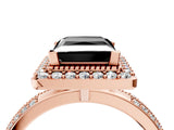 Rose gold Fancy Black Princess Cut Diamond Double Halo Ring with Split Shank and Four-Prong Setting_4