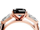 Rose gold Fancy Black Princess Cut Diamond Engagement Ring with Baguette Side Stones and Channel Set Band_16