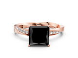 Rose gold Fancy Black Princess Cut Diamond Engagement Ring with Side Stone Accents and Four-Prong Setting_96