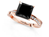 Rose gold Fancy Black Princess Cut Diamond Engagement Ring with Side Stone Accents and Four-Prong Setting_97
