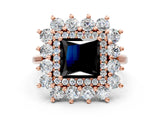 Rose gold Fancy Black Princess Cut Diamond Floral Double Halo Engagement Ring with Prong Setting_24