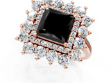 Rose gold Fancy Black Princess Cut Diamond Floral Double Halo Engagement Ring with Prong Setting_25
