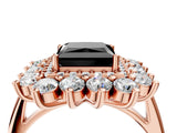 Rose gold Fancy Black Princess Cut Diamond Floral Double Halo Engagement Ring with Prong Setting_28