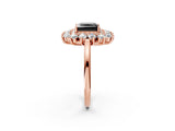 Rose gold Fancy Black Princess Cut Diamond Floral Double Halo Engagement Ring with Prong Setting_62