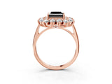 Rose gold Fancy Black Princess Cut Diamond Floral Double Halo Engagement Ring with Prong Setting_63