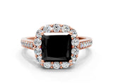 Rose gold Fancy Black Princess Cut Diamond Floral Halo Ring with Pavé Band and Prong Setting_3