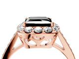 Rose gold Fancy Black Princess Cut Diamond Floral Halo Ring with Pavé Band and Prong Setting_7