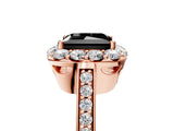 Rose gold Fancy Black Princess Cut Diamond Floral Halo Ring with Pavé Band and Prong Setting_8