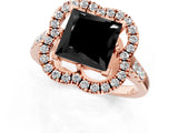 Rose gold Fancy Black Princess Cut Diamond Floral Halo Split Shank Prong Setting Ring_1