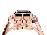 Rose gold Fancy Black Princess Cut Diamond Floral Halo Split Shank Prong Setting Ring_4