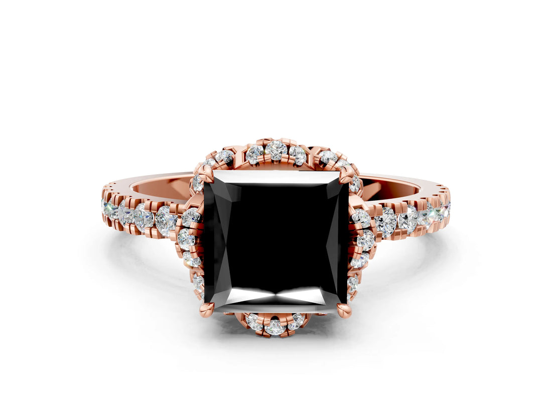 Rose gold Fancy Black Princess Cut Diamond Halo Pave Band with Four-Prong Setting_3