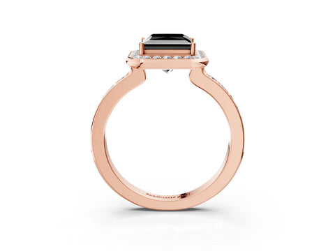 Rose gold Fancy Black Princess Cut Diamond Halo Ring with Bezel Frame and Pavé Band_3