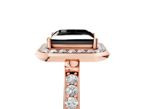 Rose gold Fancy Black Princess Cut Diamond Halo Ring with Bezel Frame and Pavé Band_5