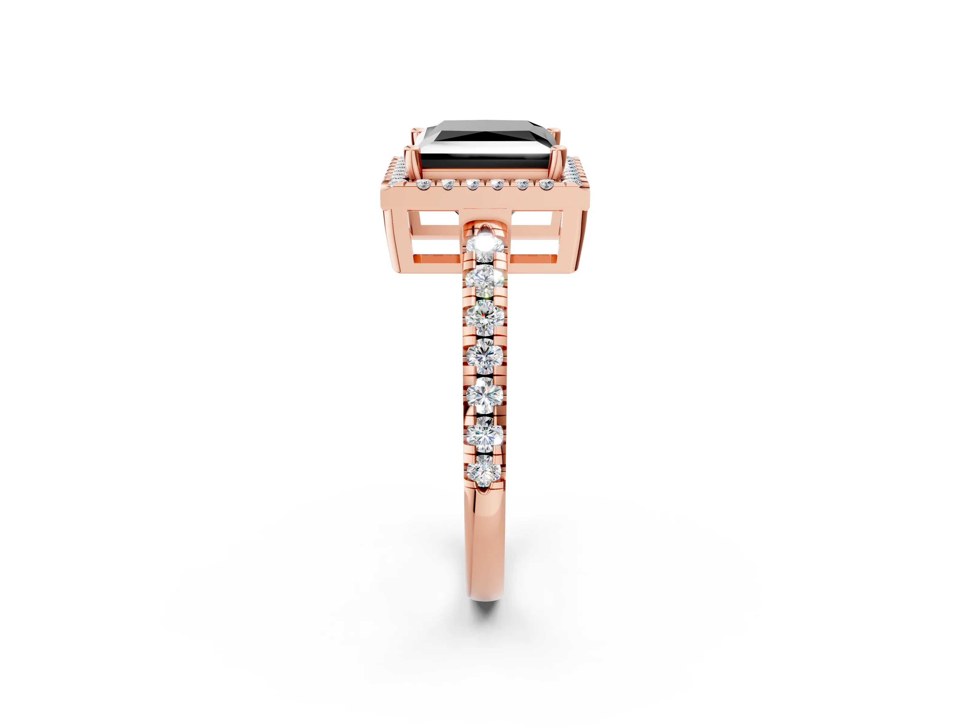 Rose gold Fancy Black Princess Cut Diamond Halo Ring with Pavé Band and Four-Prong Setting_2
