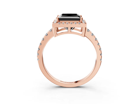 Rose gold Fancy Black Princess Cut Diamond Halo Ring with Pavé Band and Four-Prong Setting_3