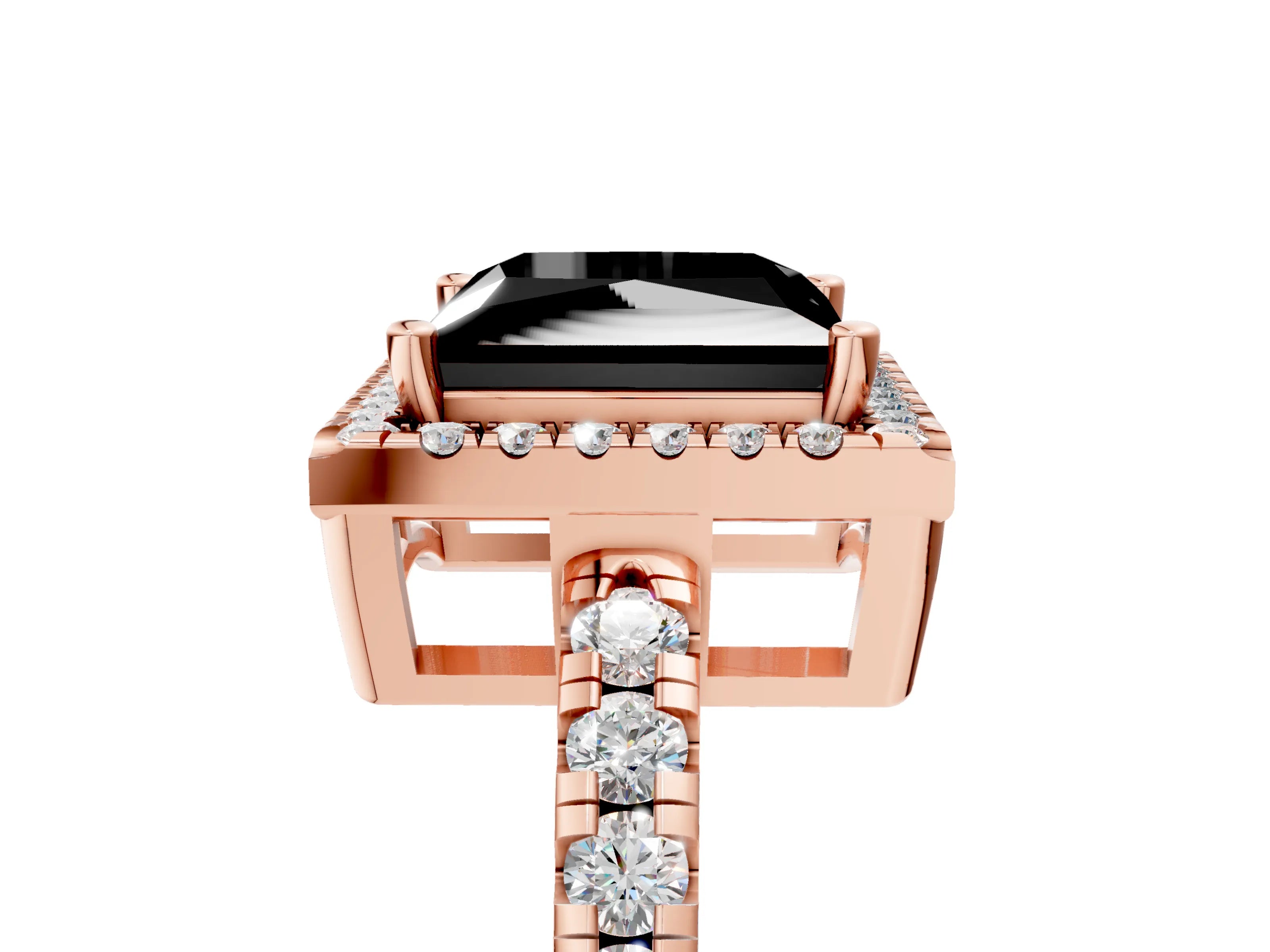 Rose gold Fancy Black Princess Cut Diamond Halo Ring with Pavé Band and Four-Prong Setting_5