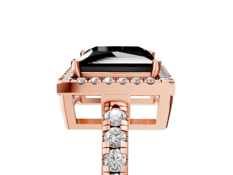 Rose gold Fancy Black Princess Cut Diamond Halo Ring with Pavé Band and Four-Prong Setting_5