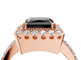 Rose gold Fancy Black Princess Cut Diamond Halo Ring with Pavé Band and Prong Setting_4