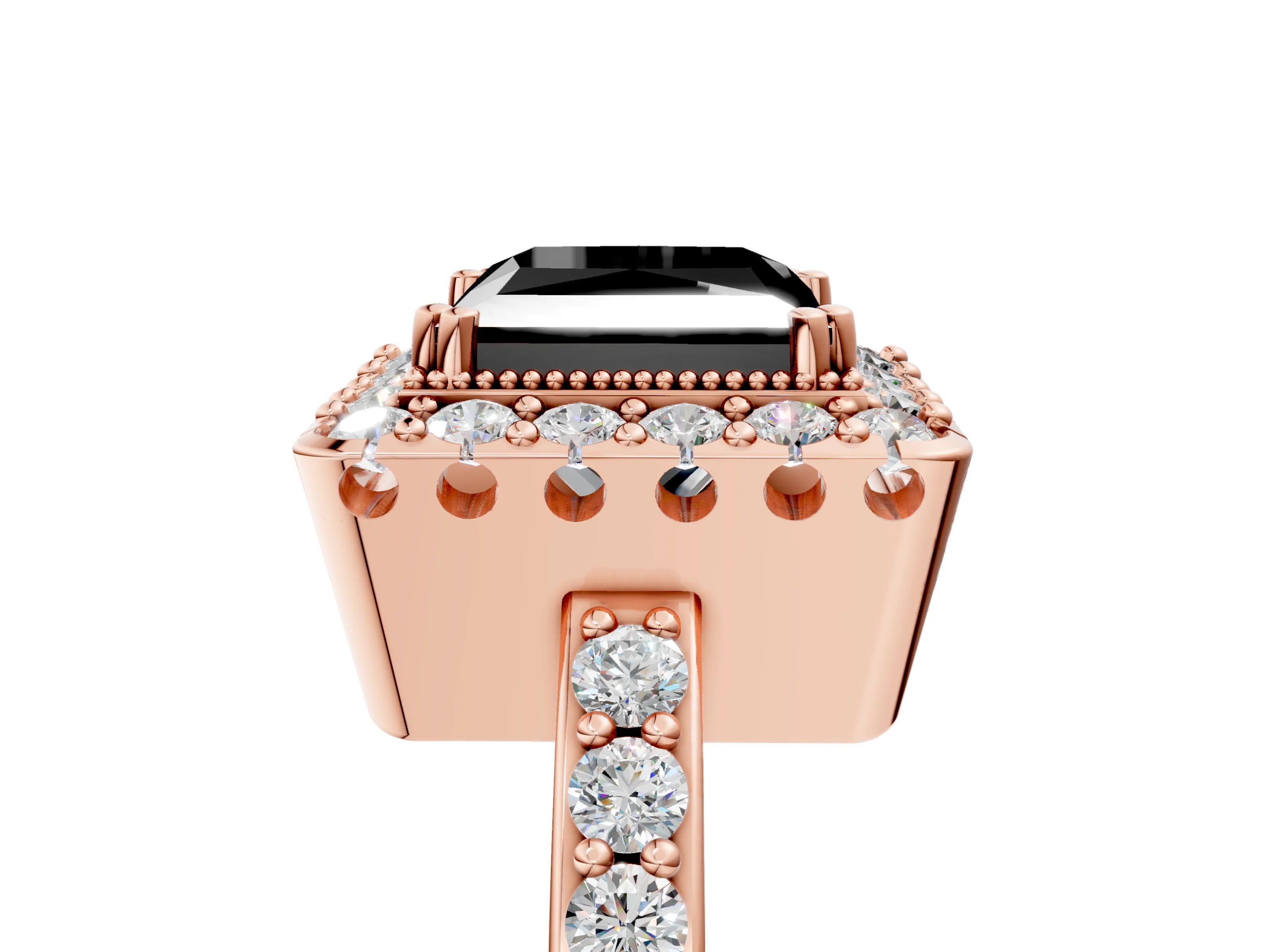Rose gold Fancy Black Princess Cut Diamond Halo Ring with Pavé Band and Prong Setting_5