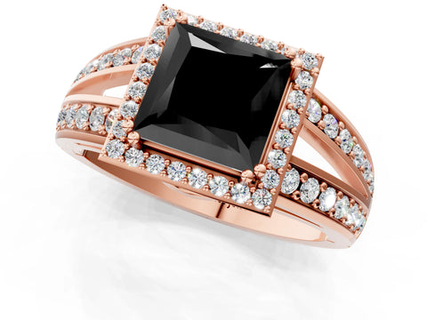 Rose gold Fancy Black Princess Cut Diamond Halo Ring with Split Shank Pavé Band and Four-Prong Setting_1