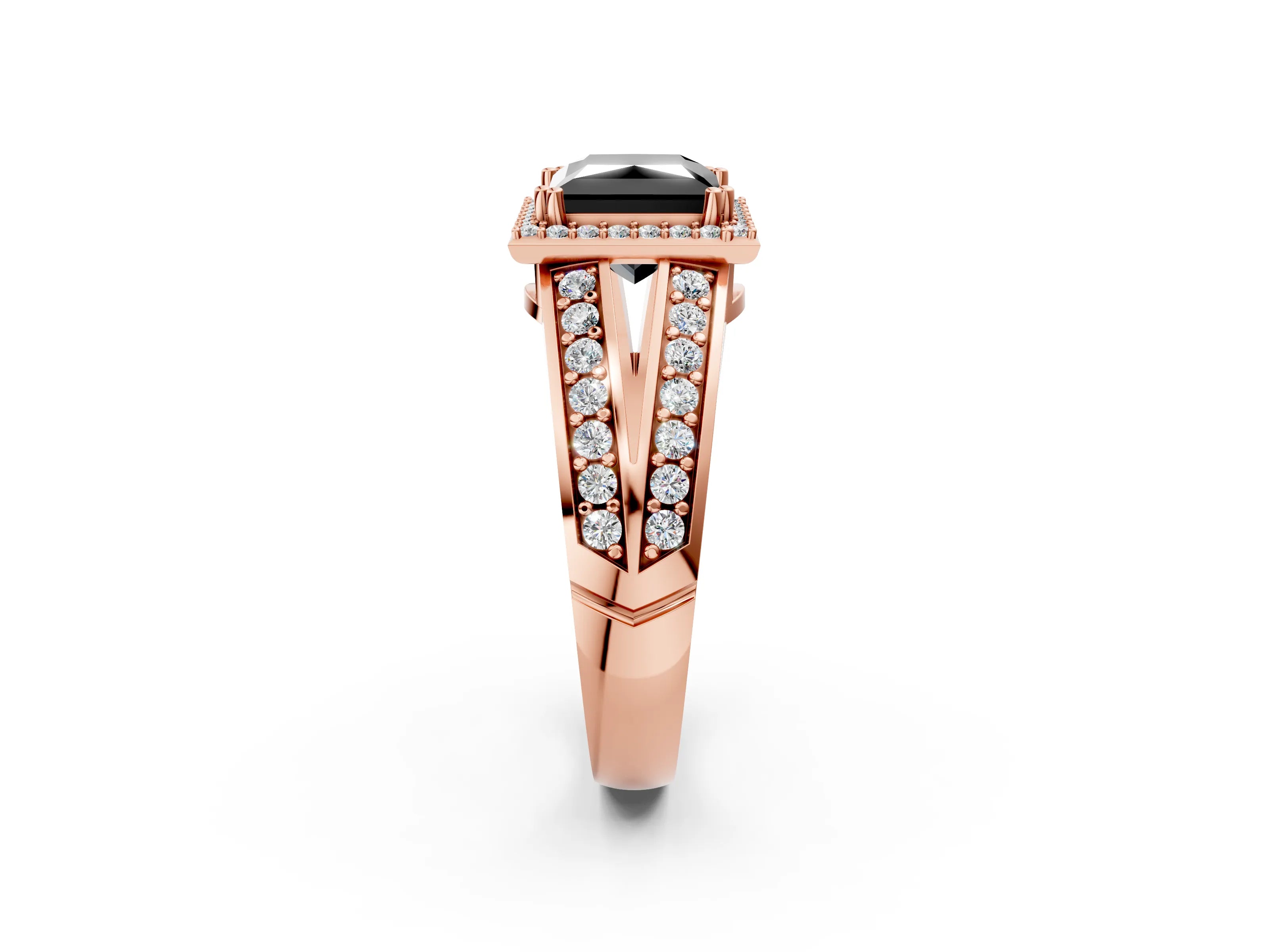 Rose gold Fancy Black Princess Cut Diamond Halo Ring with Split Shank Pavé Band and Four-Prong Setting_2