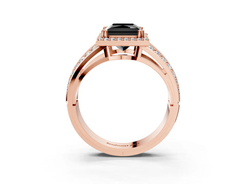 Rose gold Fancy Black Princess Cut Diamond Halo Ring with Split Shank Pavé Band and Four-Prong Setting_3