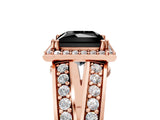 Rose gold Fancy Black Princess Cut Diamond Halo Ring with Split Shank Pavé Band and Four-Prong Setting_5
