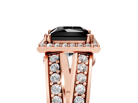 Rose gold Fancy Black Princess Cut Diamond Halo Ring with Split Shank Pavé Band and Four-Prong Setting_5