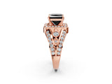 Rose gold Fancy Black Princess Cut Diamond Halo Ring with Split Shank and Bezel Accents and Four-Prong Setting_2