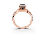Rose gold Fancy Black Princess Cut Diamond Halo Ring with Split Shank and Bezel Accents and Four-Prong Setting_3