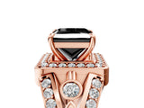 Rose gold Fancy Black Princess Cut Diamond Halo Ring with Split Shank and Bezel Accents and Four-Prong Setting_5