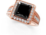 Rose gold Fancy Black Princess Cut Diamond Halo Ring with Split Shank and Bezel Accents and Prong Setting_1