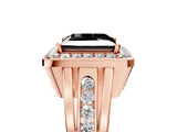 Rose gold Fancy Black Princess Cut Diamond Halo Ring with Split Shank and Bezel Accents and Prong Setting_5