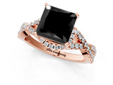 Rose gold Fancy Black Princess Cut Diamond  Halo Twist Band Solitaire Prong Setting Ring_37