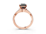 Rose gold Fancy Black Princess Cut Diamond  Halo Twist Band Solitaire Prong Setting Ring_39