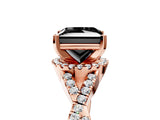 Rose gold Fancy Black Princess Cut Diamond  Halo Twist Band Solitaire Prong Setting Ring_41