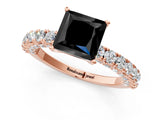 Rose gold Fancy Black Princess Cut Diamond Pavé Band Solitaire Ring with Prong Setting_13