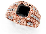 Rose gold Fancy Black Princess Cut Diamond Pave Art Deco Split Shank Ring with Four-Prong Setting_1