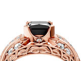 Rose gold Fancy Black Princess Cut Diamond Pave Art Deco Split Shank Ring with Four-Prong Setting_4
