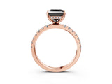 Rose gold Fancy Black Princess Cut Diamond Pave Band Solitaire Ring with Four-Prong Setting_15