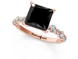 Rose gold Fancy Black Princess Cut Diamond Prong Set Engagement Ring with Pave Band_1