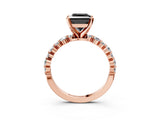Rose gold Fancy Black Princess Cut Diamond Prong Set Engagement Ring with Pave Band_3