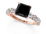 Rose gold Fancy Black Princess Cut Diamond Prong Setting with Side Stones on a Pave Band_1