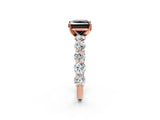 Rose gold Fancy Black Princess Cut Diamond Prong Setting with Side Stones on a Pave Band_2