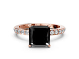 Rose gold Fancy Black Princess Cut Diamond Ring with Pavé Band and Four-Prong Setting