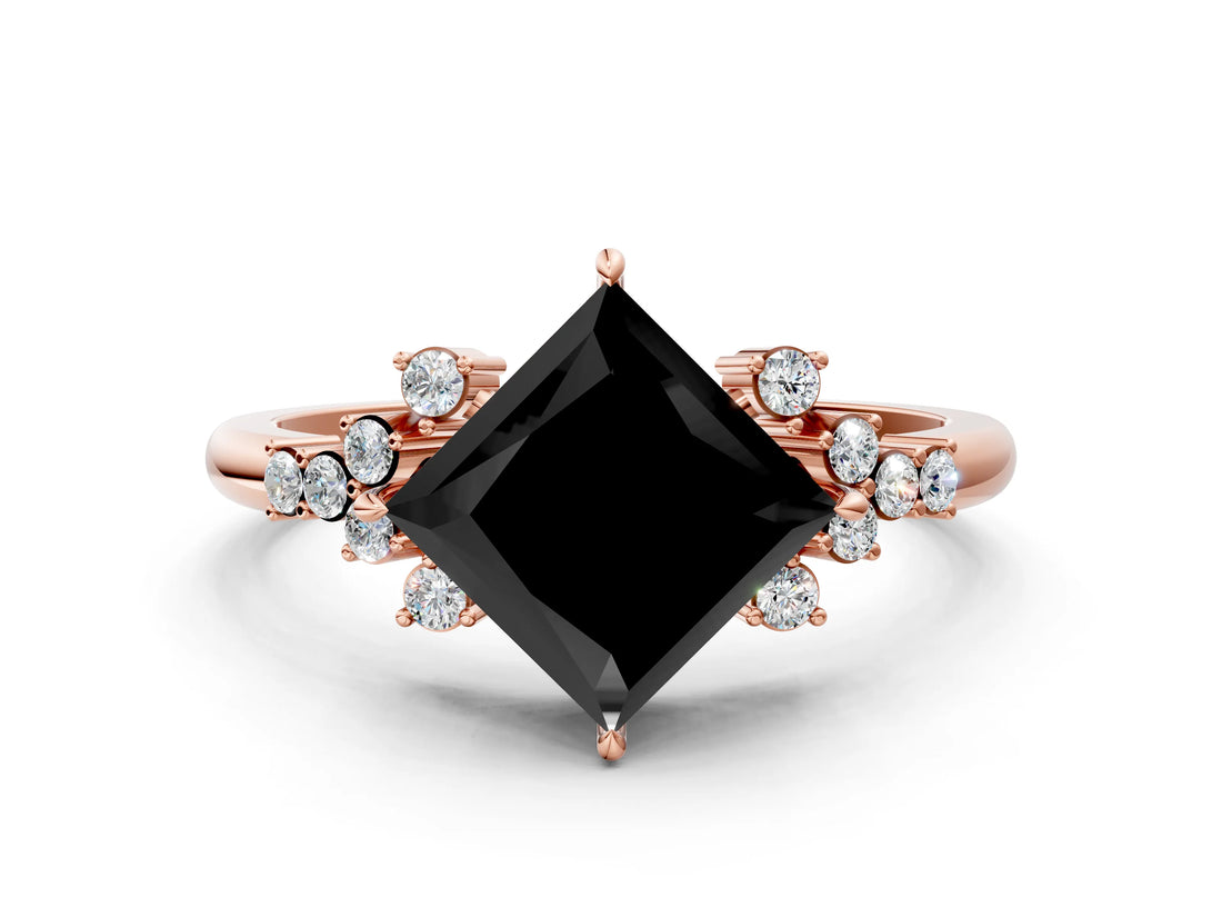 Rose gold Fancy Black Princess Cut Diamond Ring with Side Stones and Four-Prong Setting_36