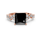 Rose gold Fancy Black Princess Cut Diamond Scattered Round Accent Ring with Prong Setting_12