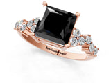 Rose gold Fancy Black Princess Cut Diamond Scattered Round Accent Ring with Prong Setting_13