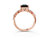Rose gold Fancy Black Princess Cut Diamond Scattered Round Accent Ring with Prong Setting_15